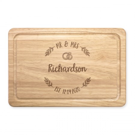 Personalised Custom Name Mr & Mrs Wreath Wedding Rectangular Wooden Chopping Cheese Board