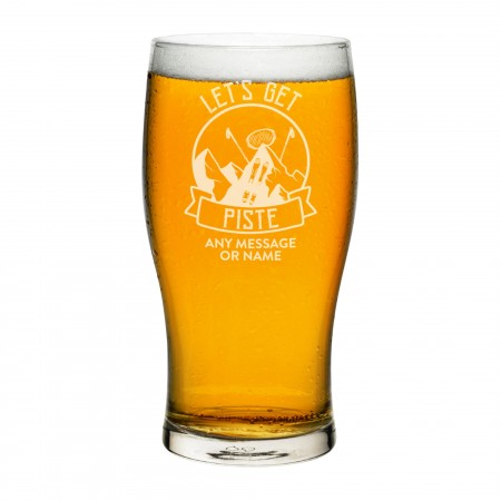 Personalised Let's Get Piste Pissed Skiing Pint Glass Tulip Any Name Craft Beer Cider Custom