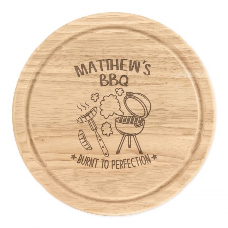 Personalised Wooden Chopping Cheese Board Round 25cm Custom Name BBQ Burnt To Perfection
