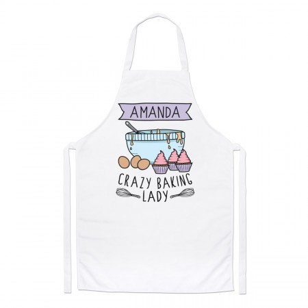 Personalised Custom Name Crazy Baking Lady Banner Chefs Apron 