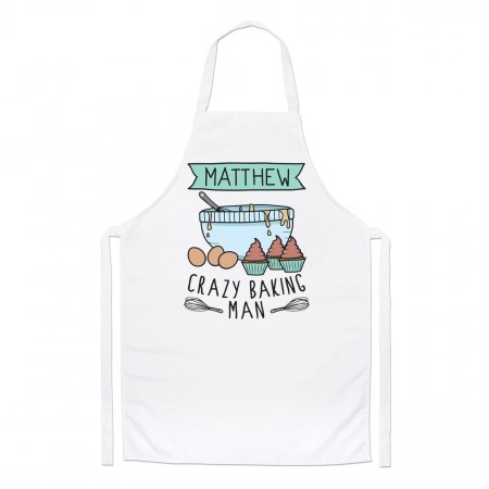 Personalised Custom Name Crazy Baking Man Banner Chefs Apron 