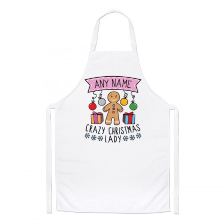 Personalised Name Crazy Christmas Lady Festive Chefs Apron