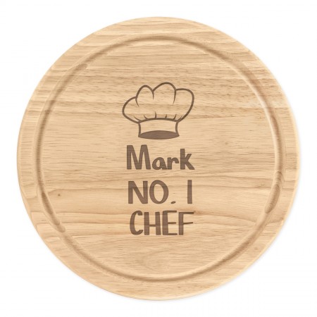 Personalised Wooden Chopping Cheese Board Round 25cm Custom Name No.1 Chef Hat