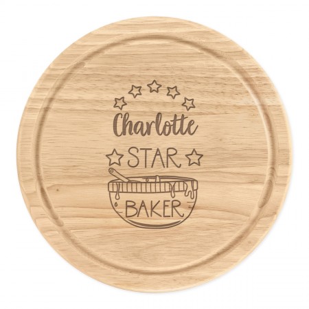 Personalised Wooden Chopping Cheese Board Round 25cm Custom Name Star Baker 