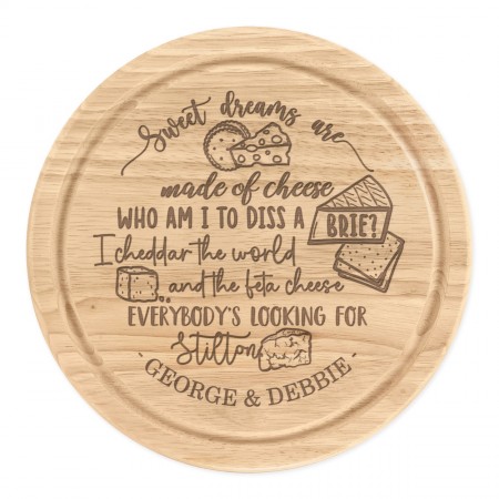 Personalised Sweet Dreams Are Made Of Cheese Board Round 25cm Wooden Chopping Custom