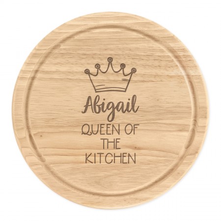 Personalised Wooden Chopping Cheese Board Round 25cm Custom Name Queen Of The Kitchen
