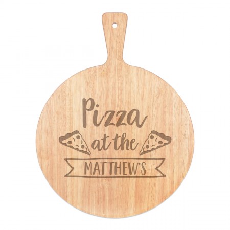 Personalised Custom Pizza Board Pizza At The Name Serving Tray Handle Paddle Round Wooden 45x34cm