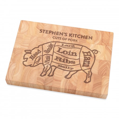 Personalised Name Cuts Of Pork Pig Butchers Guide Rectangular Wooden Chopping Board Butchers Block End Grain Meat Board