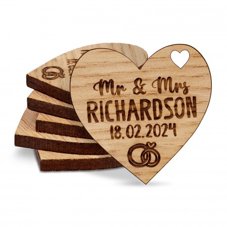 Personalised Mr & Mrs Rings Love Hearts Wedding Favours Table Decorations Wooden Confetti Sprinkles Scatters Charms Custom Wooden