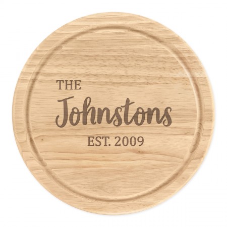 Personalised Wooden Chopping Cheese Board Round 25cm Custom Name Surname The Johnstons Style