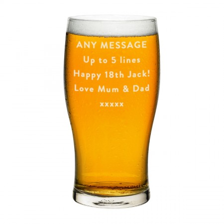Personalised Pint Glass Any Message 5 Lines Name Craft Beer Cider Custom