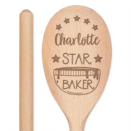 Personalised Custom Engraved Wooden Spoon Star Baker Any Name Text
