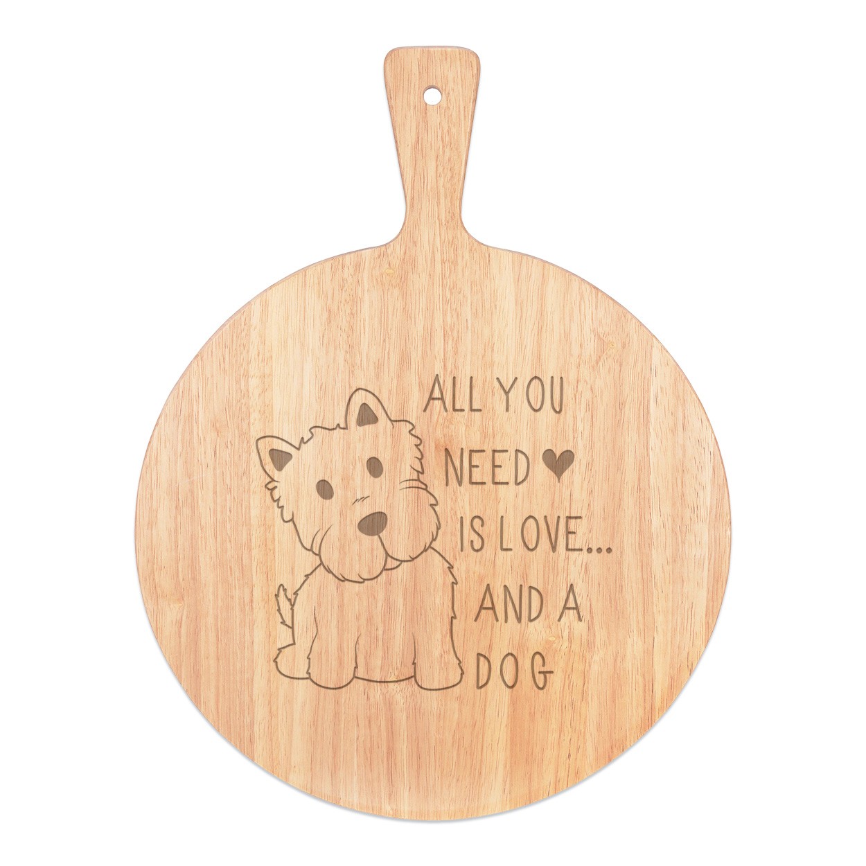 All You Need Is Love And A Dog Pizza Board Paddle Serving Tray Handle Round Wooden 45x34cm