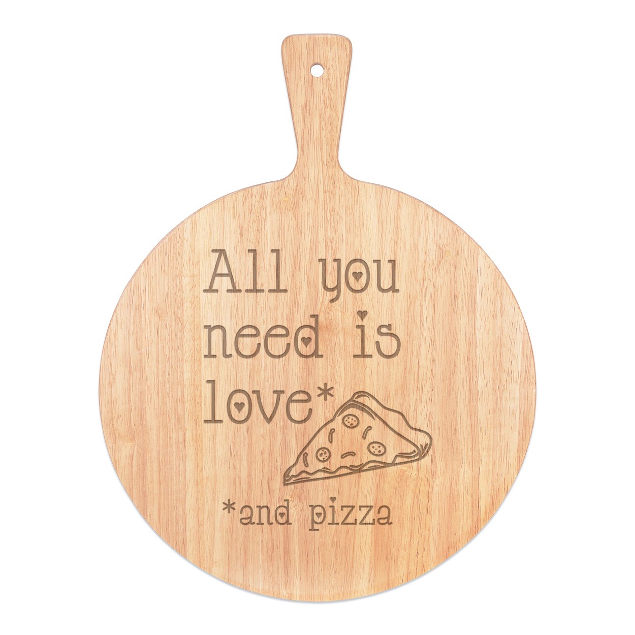 All You Need Is Love And Pizza Pizza Board Paddle Serving Tray Handle Round Wooden 45x34cm