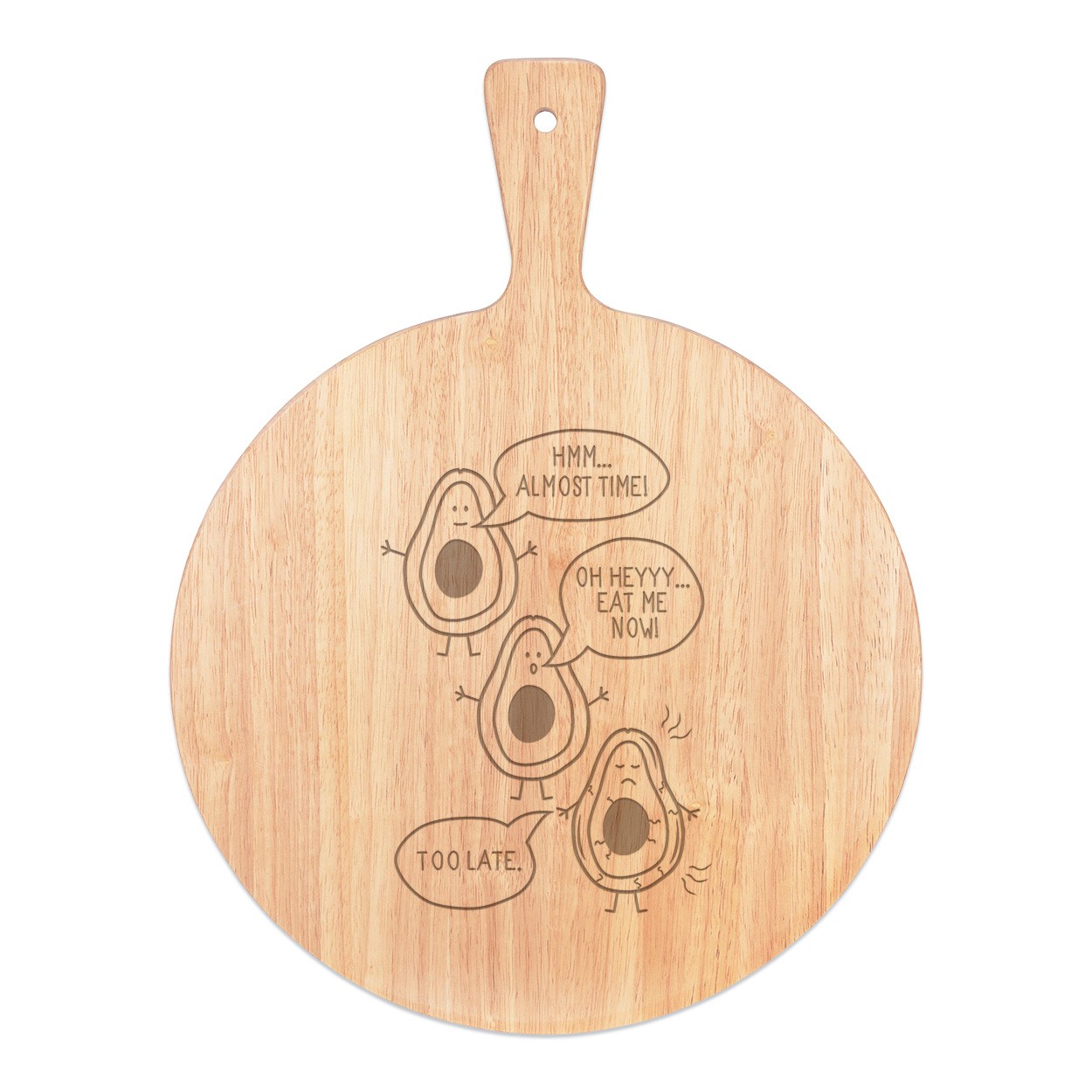 Avocado Eat Me Now Too Late Pizza Board Paddle Serving Tray Handle Round Wooden 45x34cm
