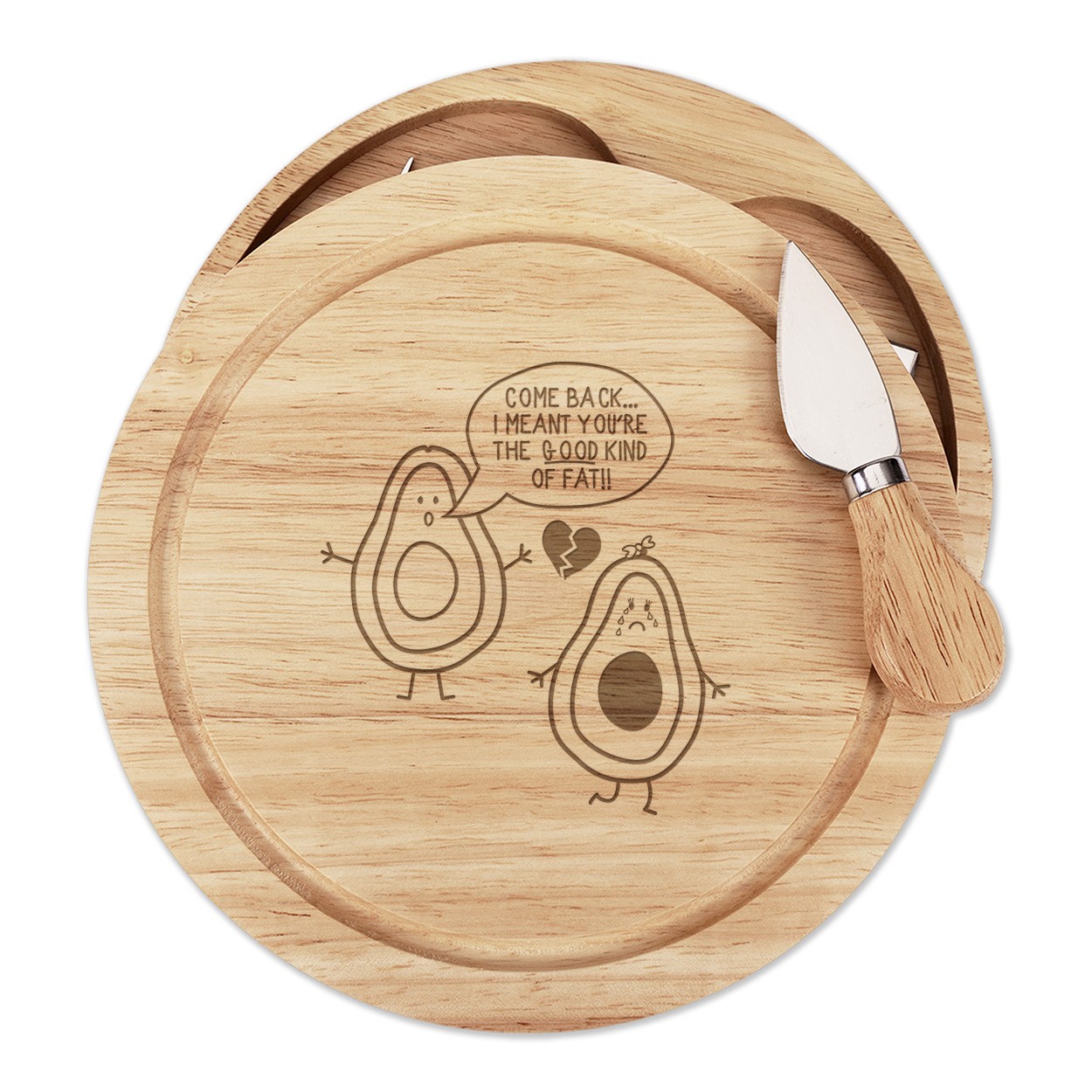 Avocado The Good Kind Of Fat Wooden Cheese Board Set 4 Knives