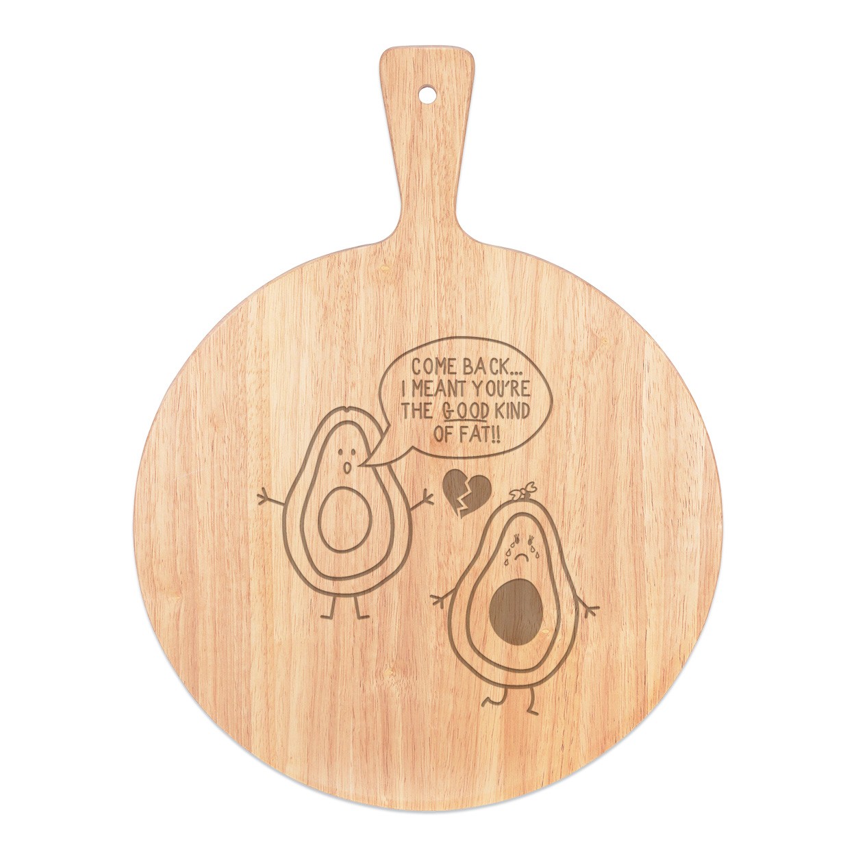 Avocado The Good Kind Of Fat Pizza Board Paddle Serving Tray Handle Round Wooden 45x34cm