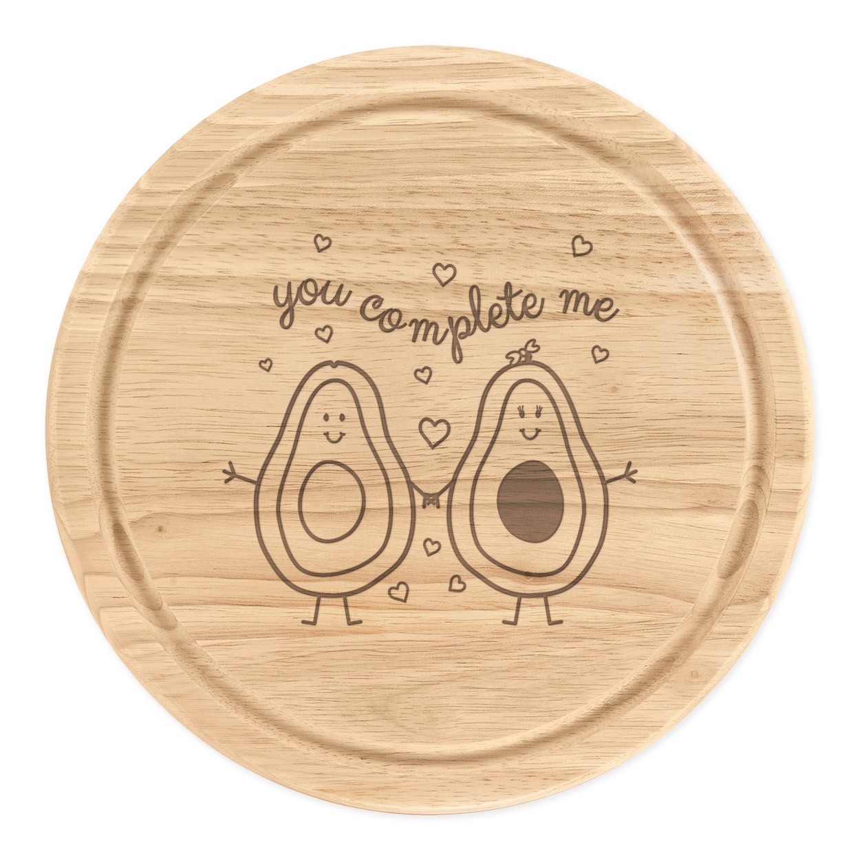 Avocado You Complete Me Wooden Chopping Cheese Board Round 25cm
