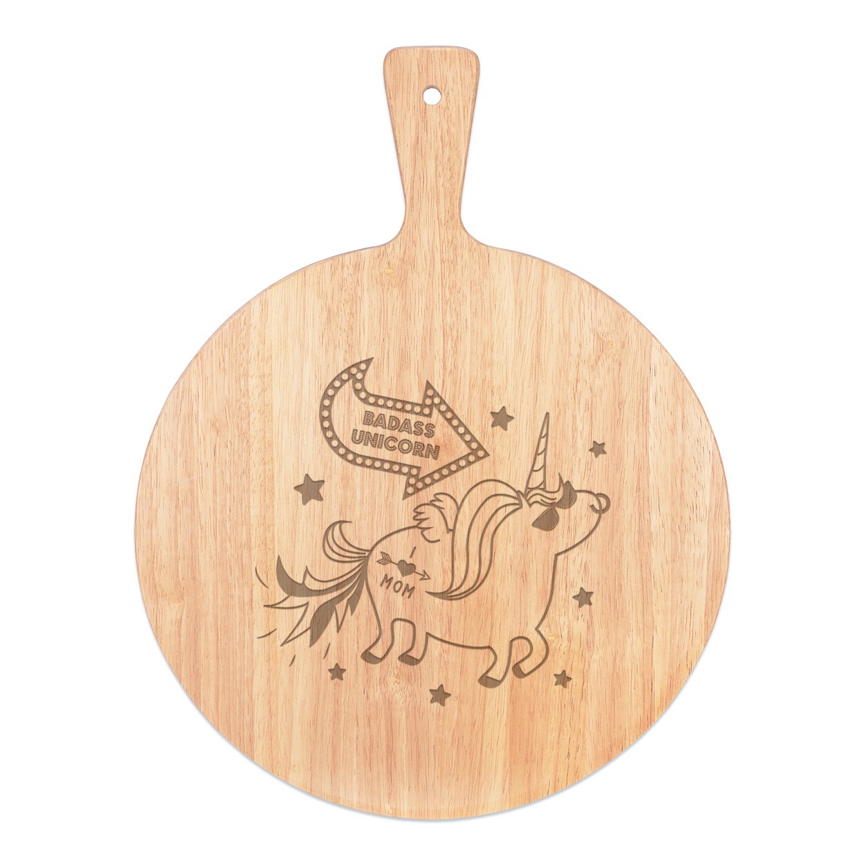 Badass Unicorn Pizza Board Paddle Serving Tray Handle Round Wooden 45x34cm