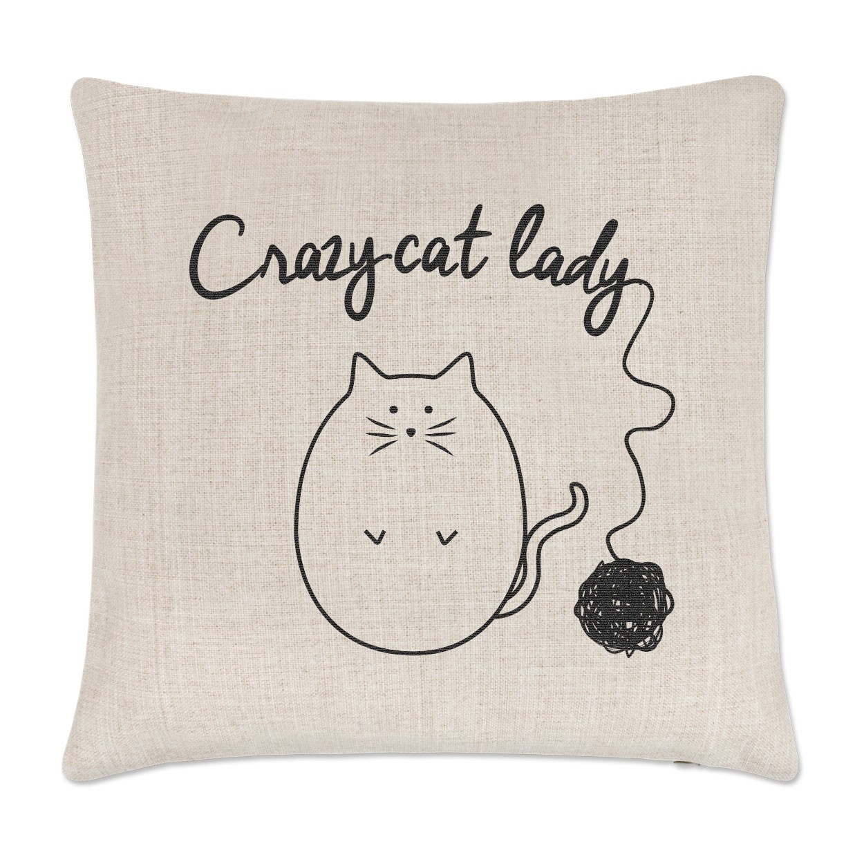 Ball Of Yarn Crazy Cat Lady Linen Cushion Cover