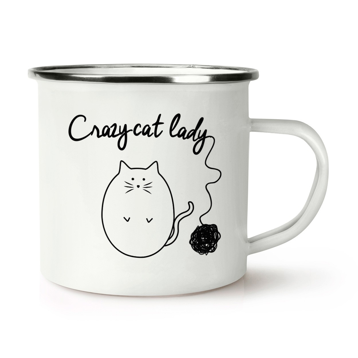 Ball Of Yarn Crazy Cat Lady Retro Enamel Mug Cup