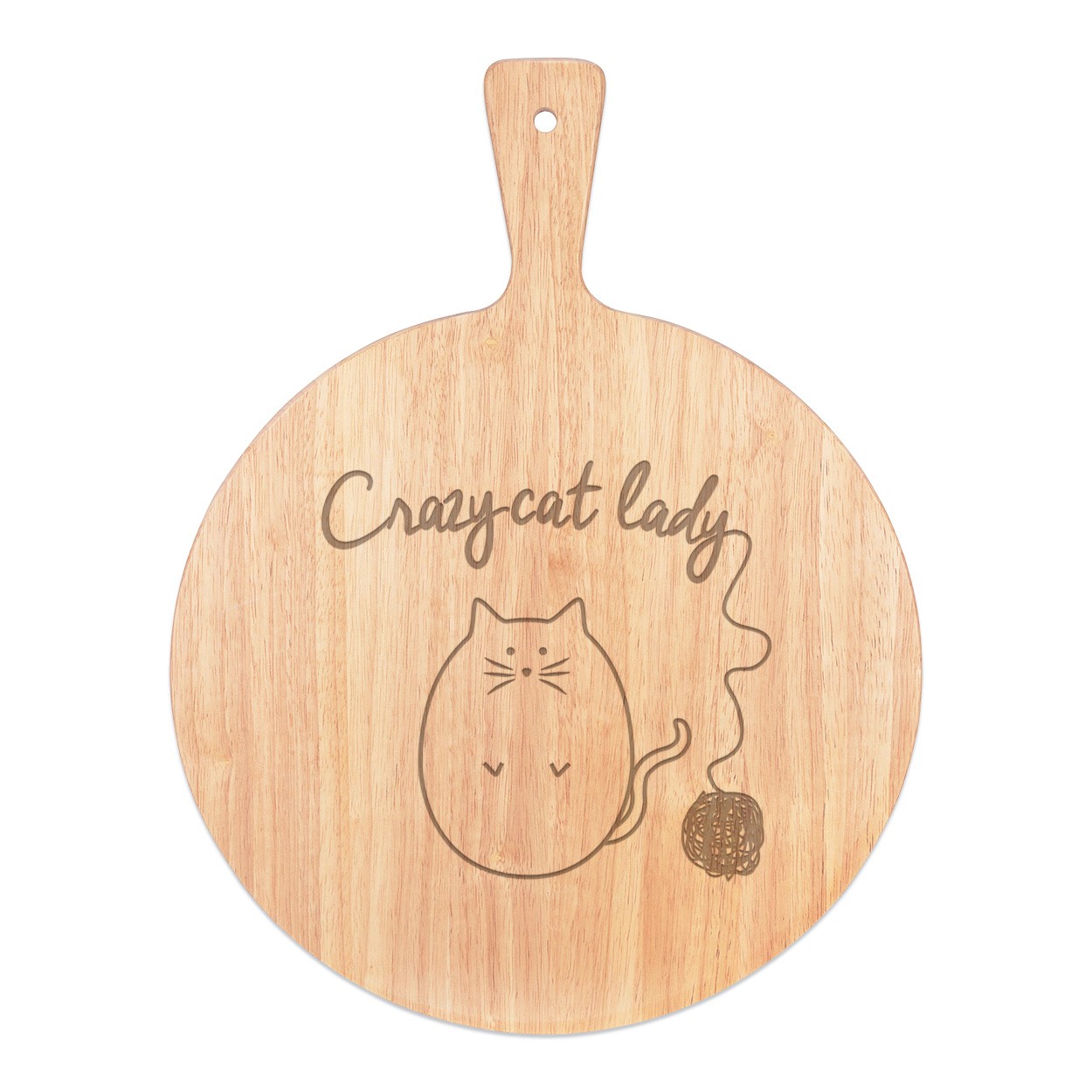 Ball Of Yarn Crazy Cat Lady Pizza Board Paddle Serving Tray Handle Round Wooden 45x34cm