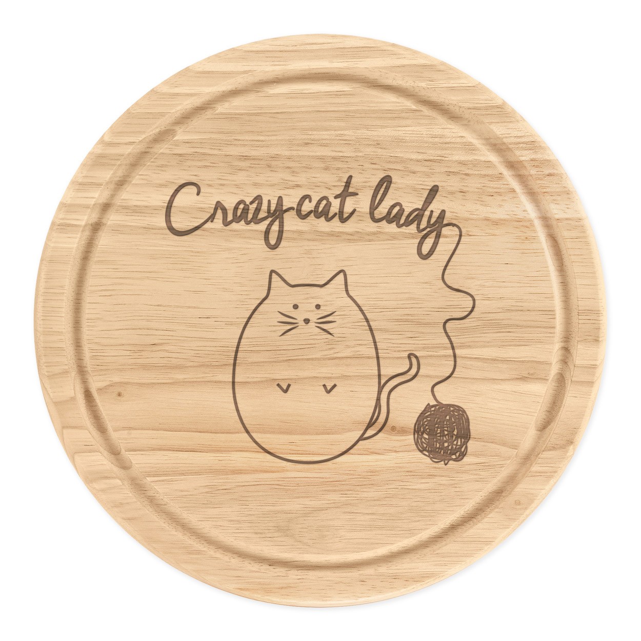 Ball Of Yarn Crazy Cat Lady Wooden Chopping Cheese Board Round 25cm