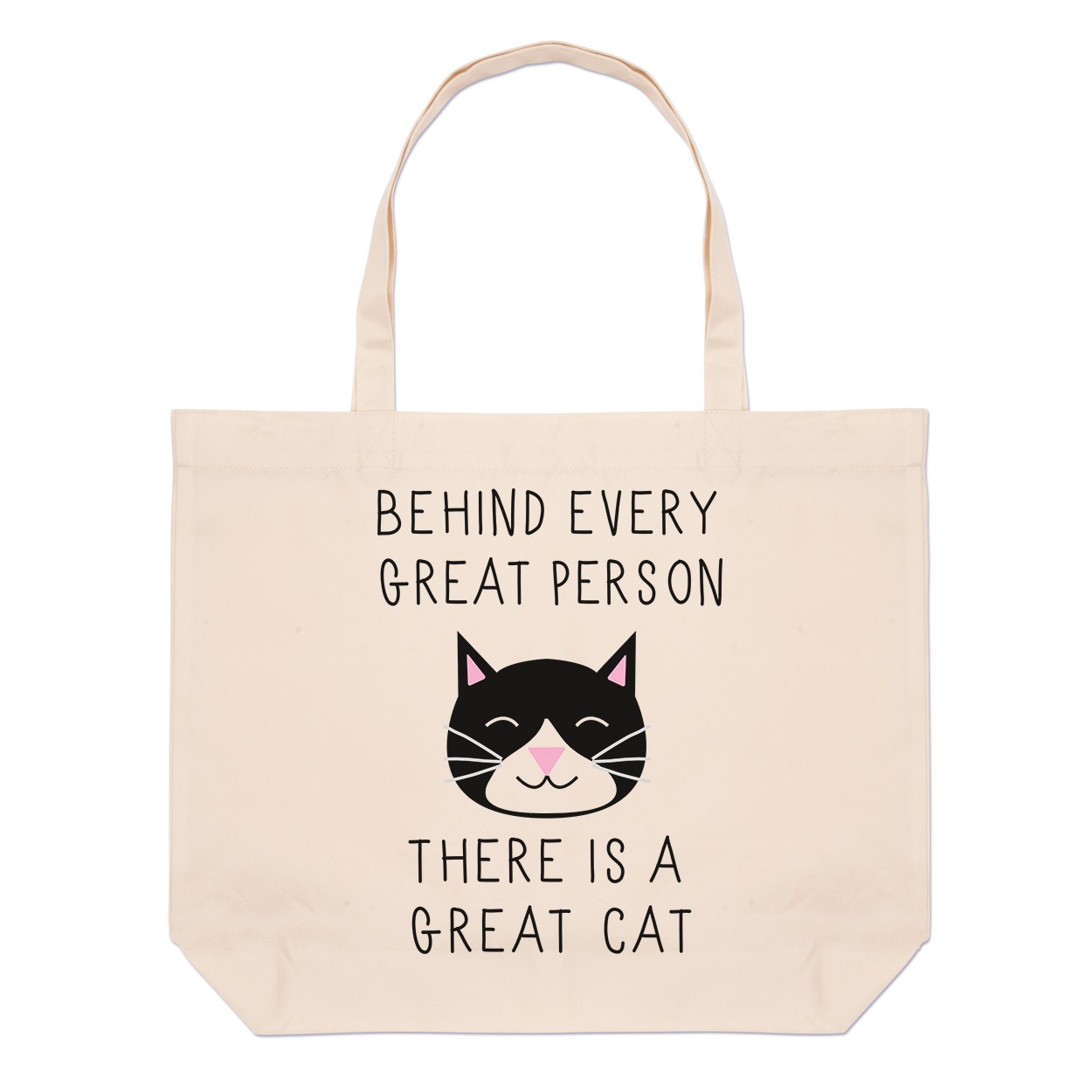 Behind Every Great Person Is A Great Cat Large Beach Tote Bag
