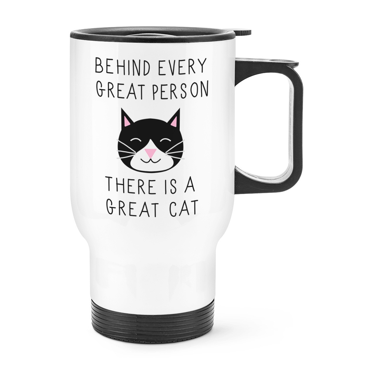 Behind Every Great Person Is A Great Cat Travel Mug Cup With Handle