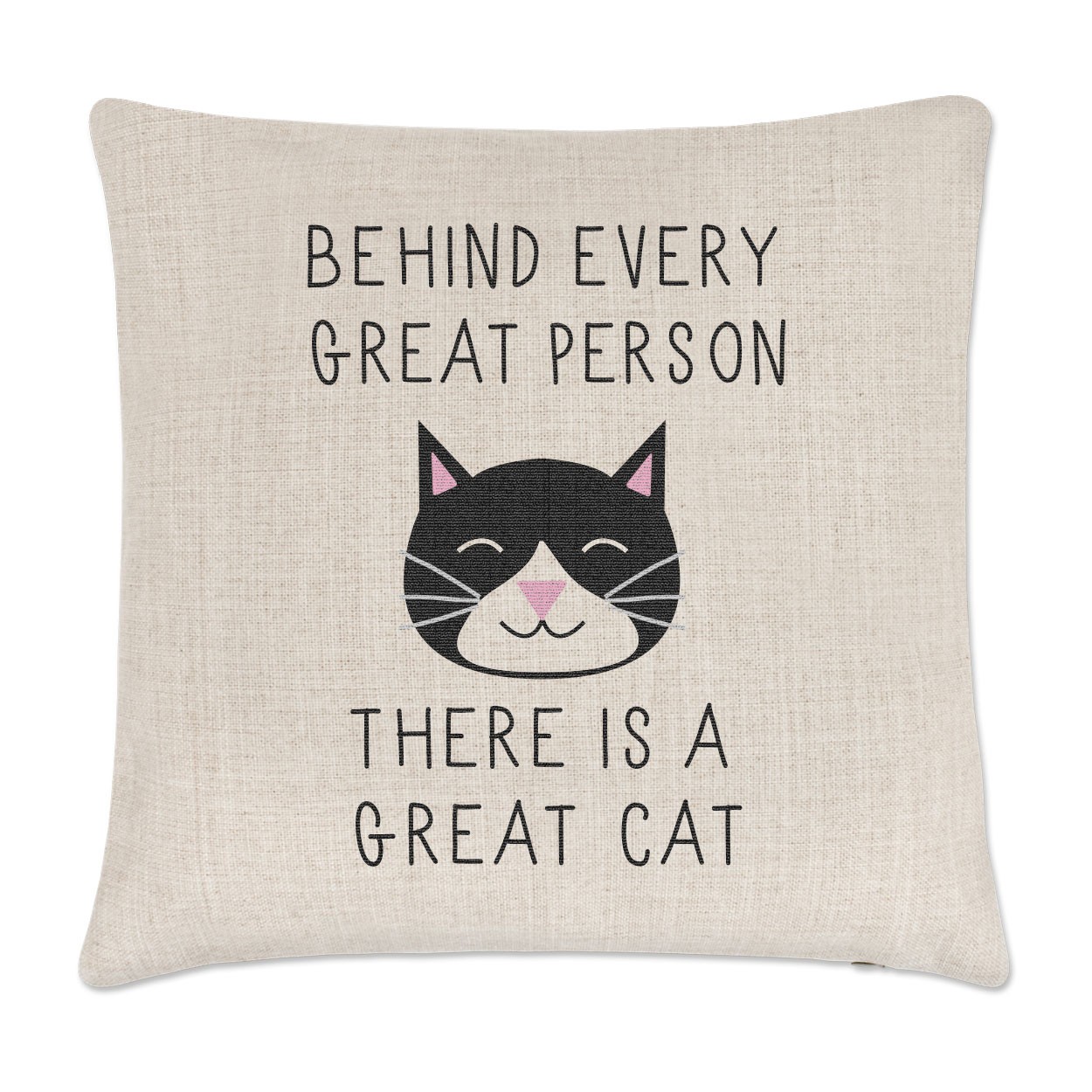 Behind Every Great Person Is A Great Cat Linen Cushion Cover