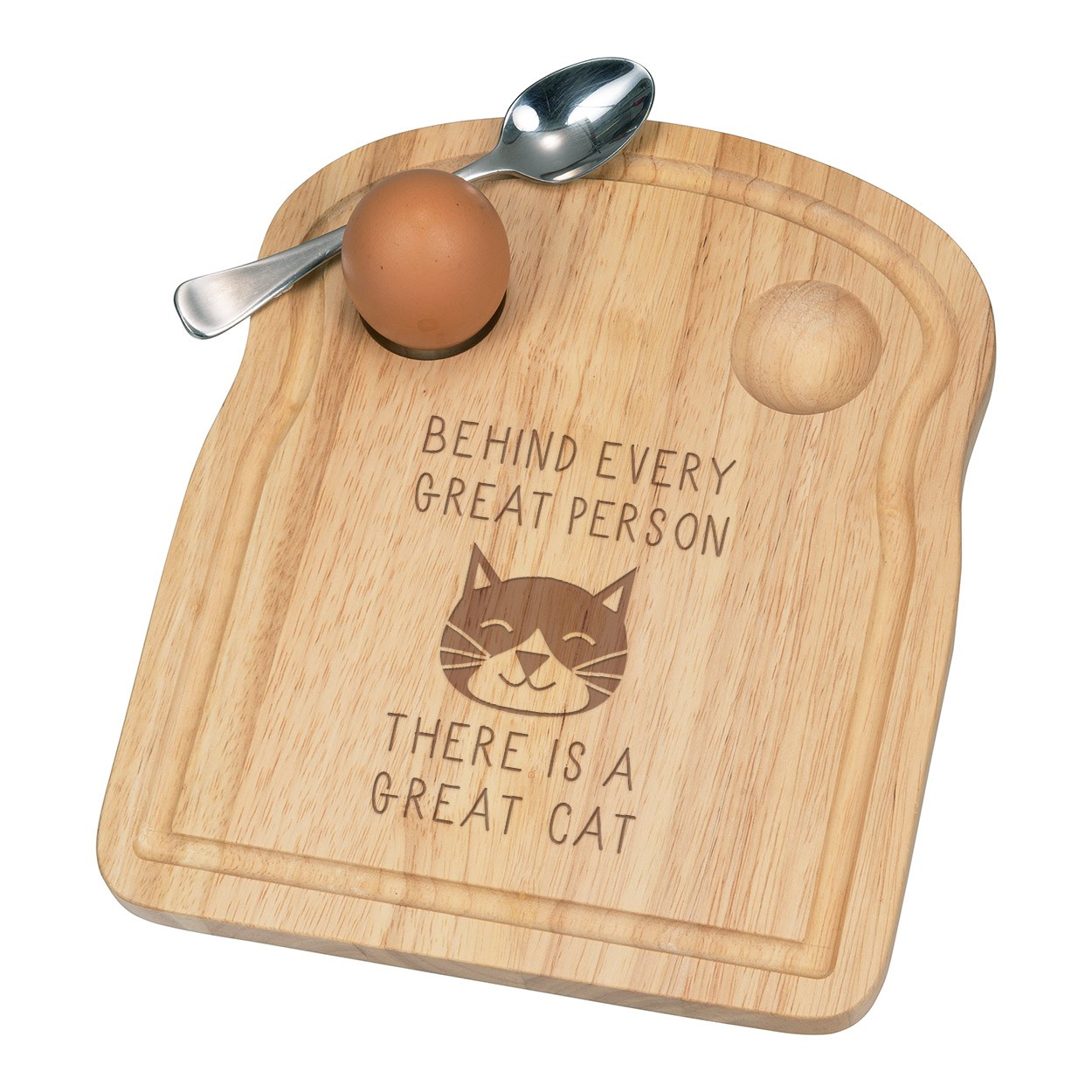 Behind Every Great Person Is A Great Cat Breakfast Dippy Egg Cup Board Wooden