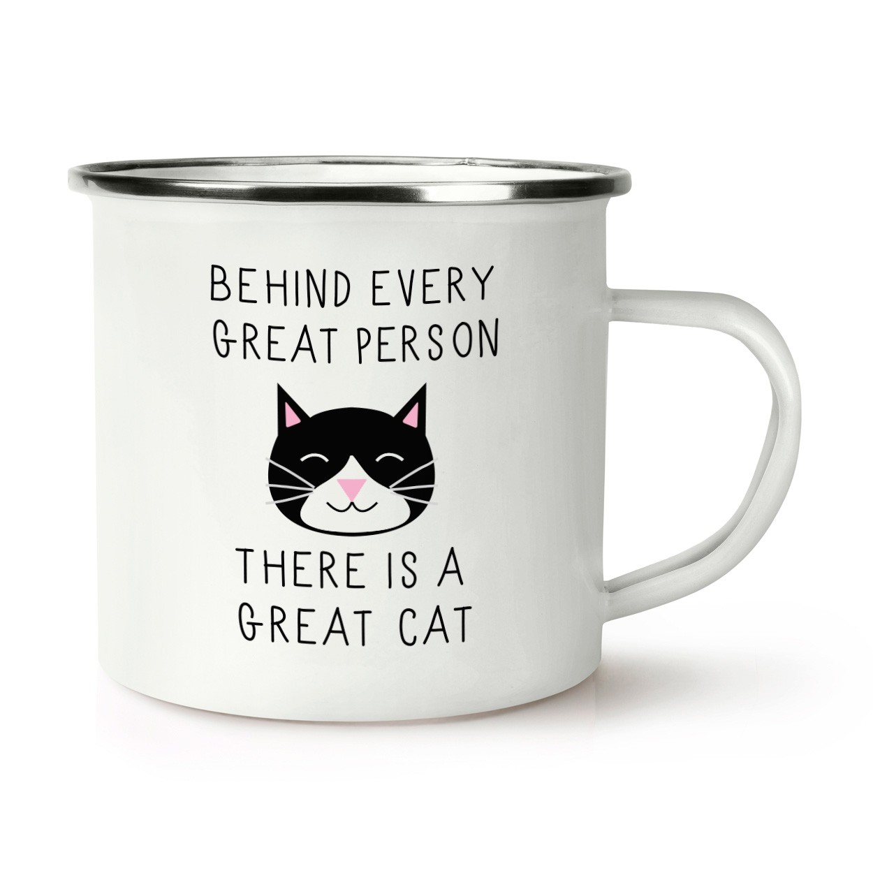Behind Every Great Person Is A Great Cat Retro Enamel Mug Cup