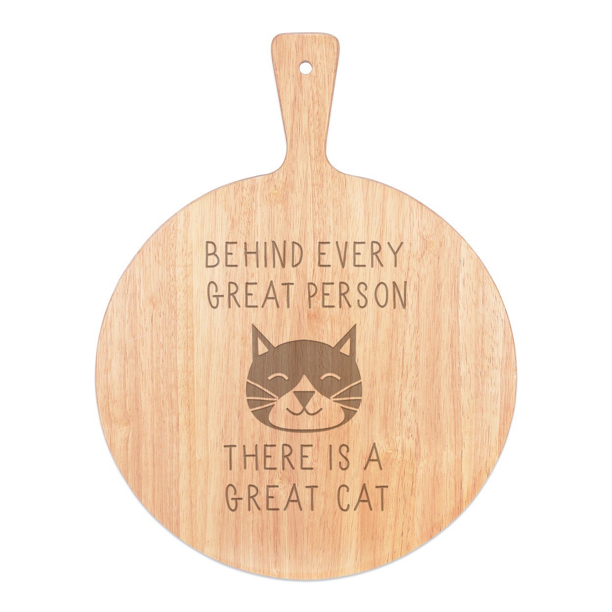 Behind Every Great Person Is A Great Cat Pizza Board Paddle Serving Tray Handle Round Wooden 45x34cm