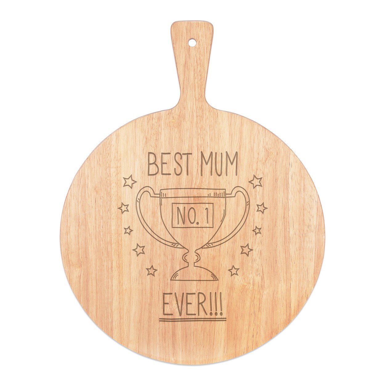 Best Mum Ever No.1 Pizza Board Paddle Serving Tray Handle Round Wooden 45x34cm