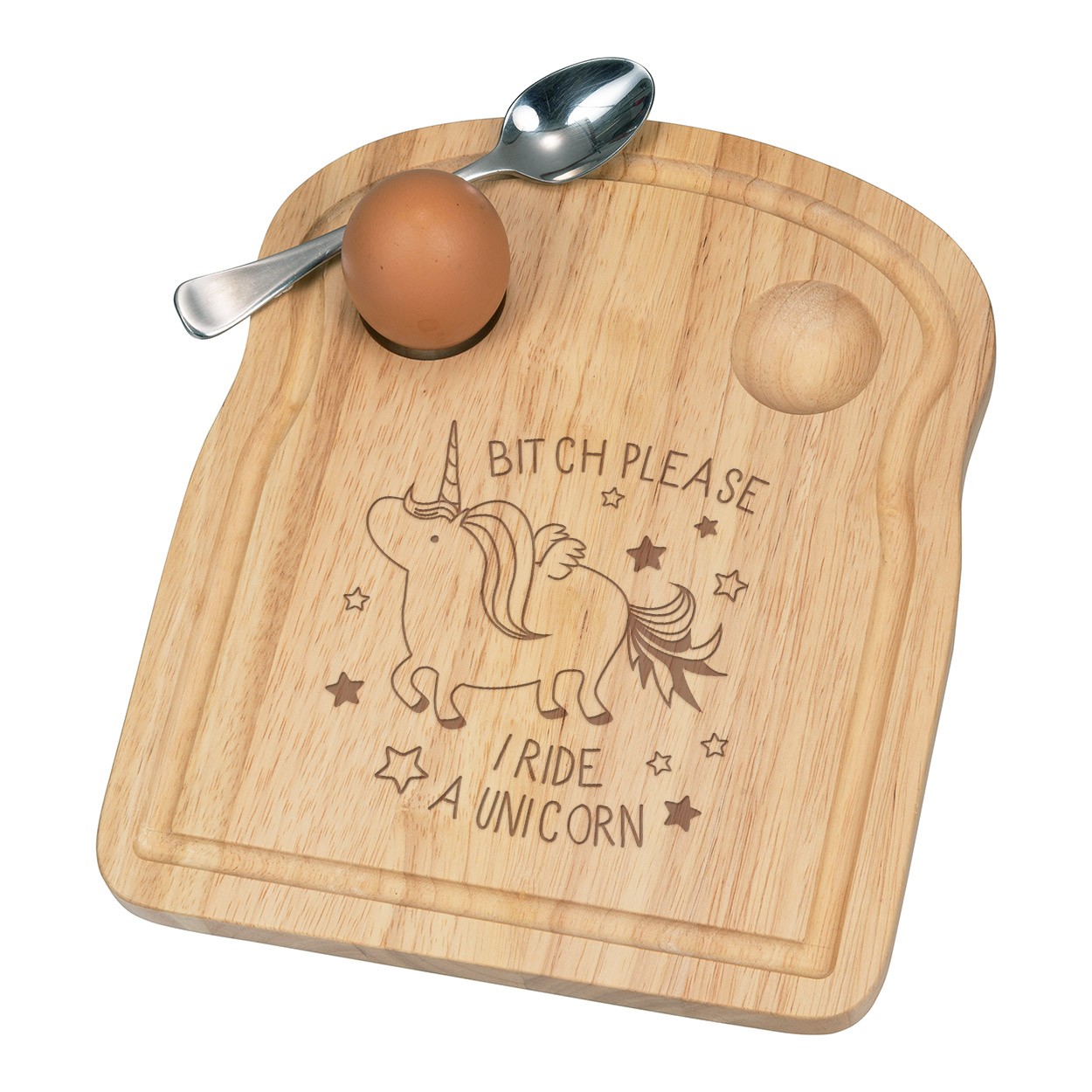Bitch Please I Ride A Unicorn Breakfast Dippy Egg Cup Board Wooden