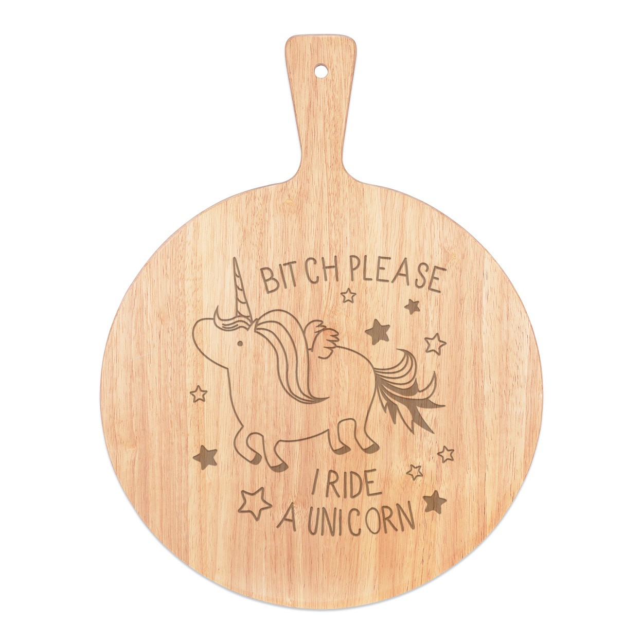 Bitch Please I Ride A Unicorn Pizza Board Paddle Serving Tray Handle Round Wooden 45x34cm
