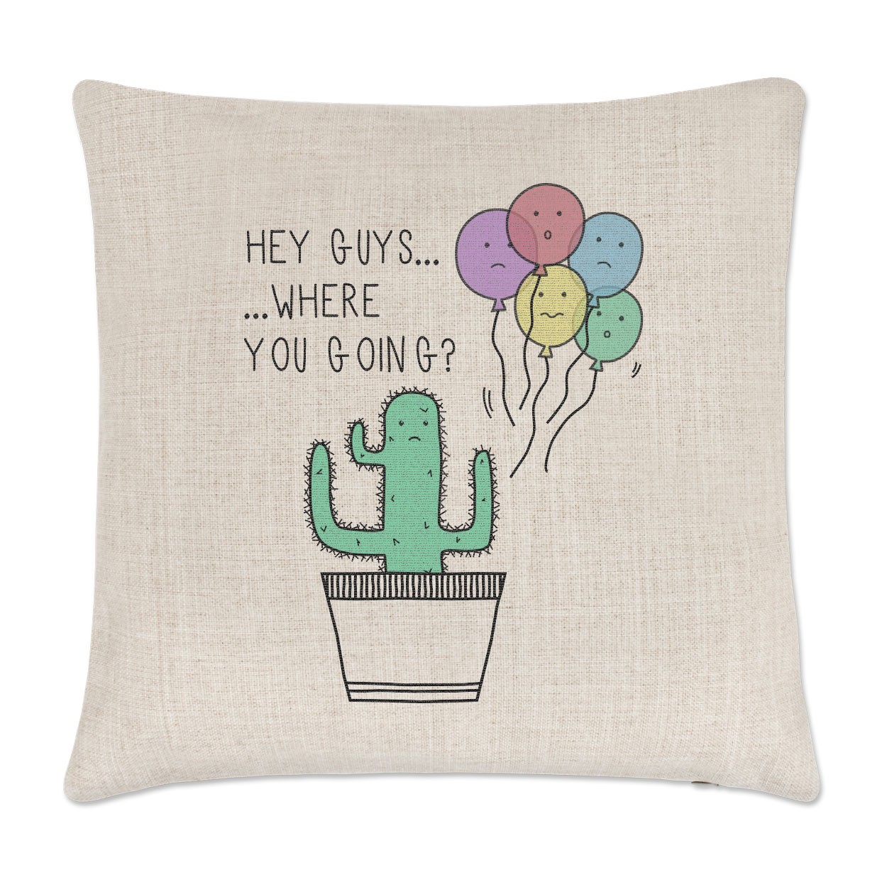 Cactus Hey Guys Where Are You Going Linen Cushion Cover