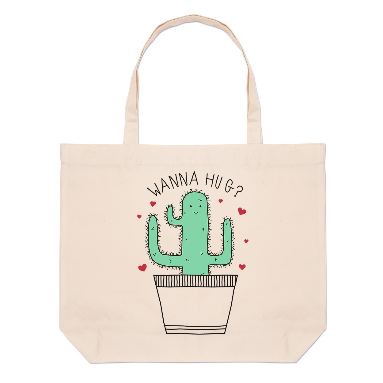 Cactus Wanna Hug Large Beach Tote Bag