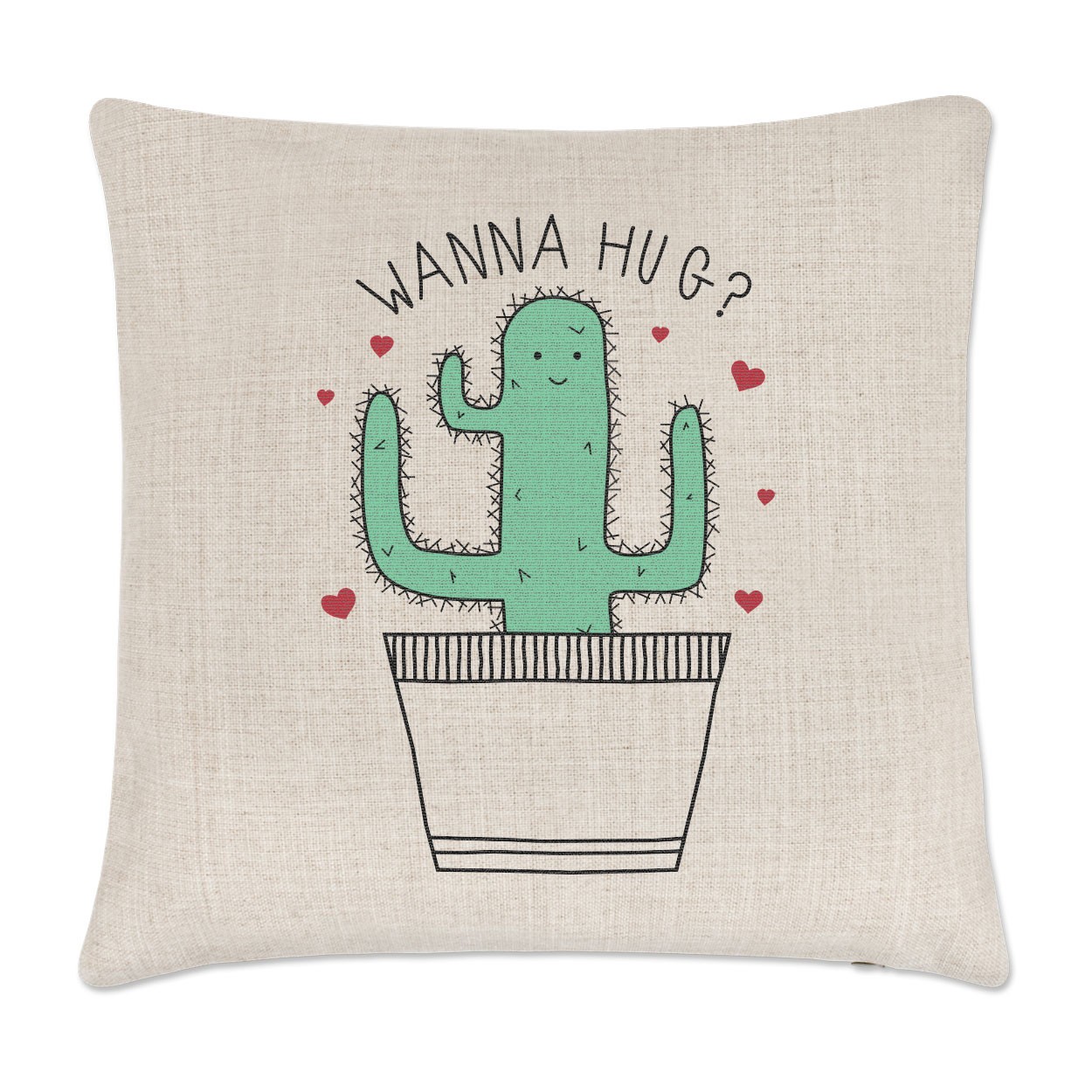 Cactus Wanna Hug Linen Cushion Cover