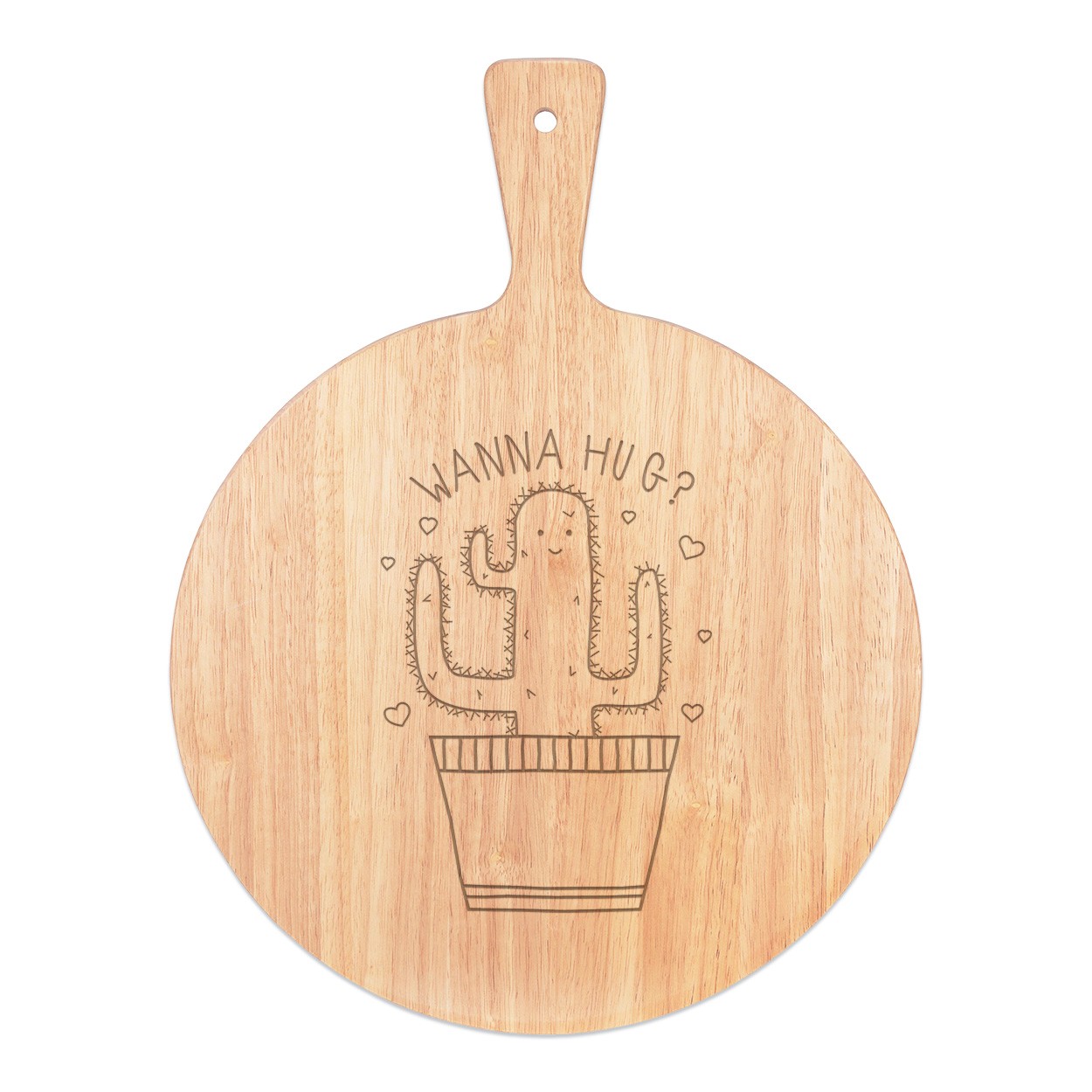Cactus Wanna Hug Pizza Board Paddle Serving Tray Handle Round Wooden 45x34cm