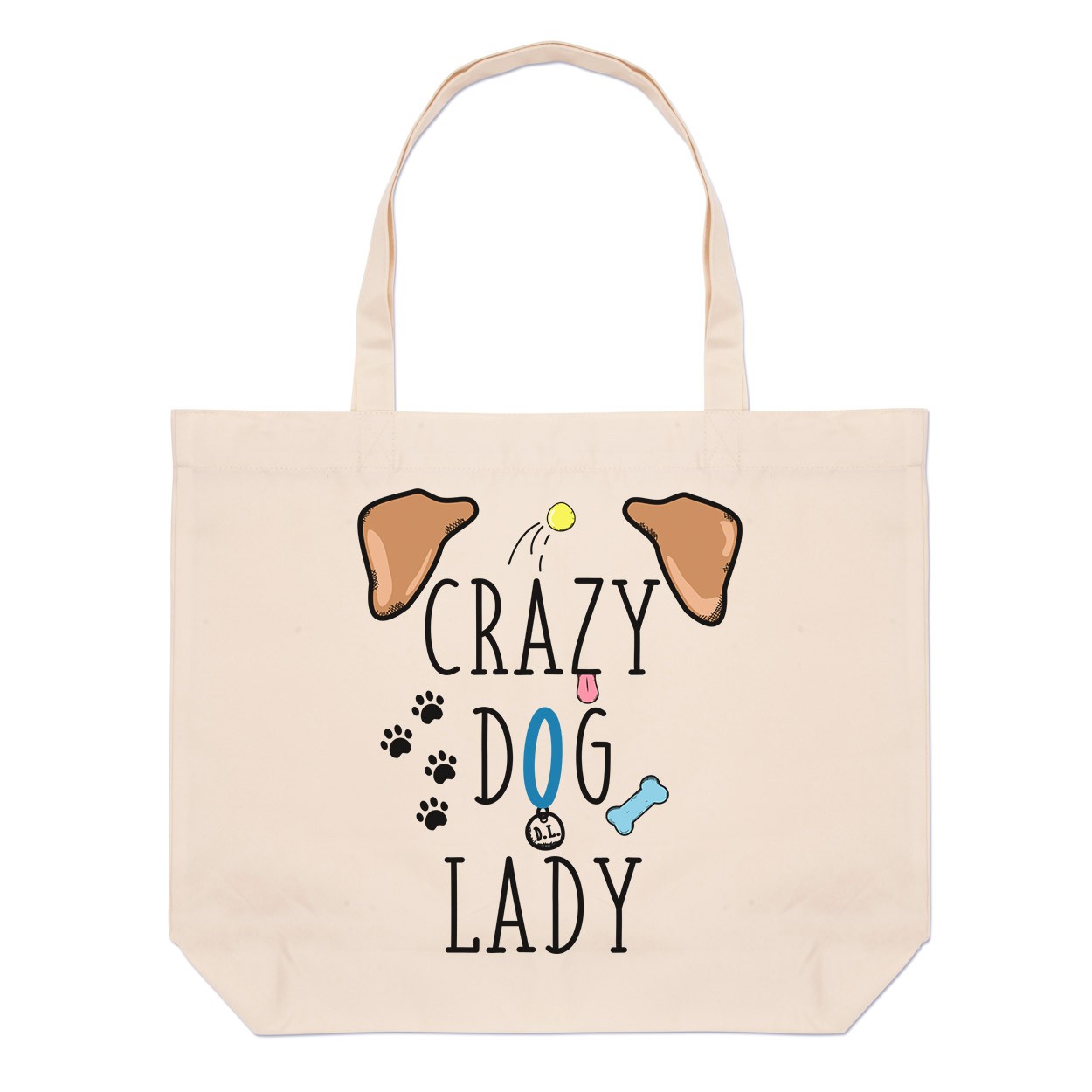 Crazy Dog Lady Brown Ears Large Beach Tote Bag