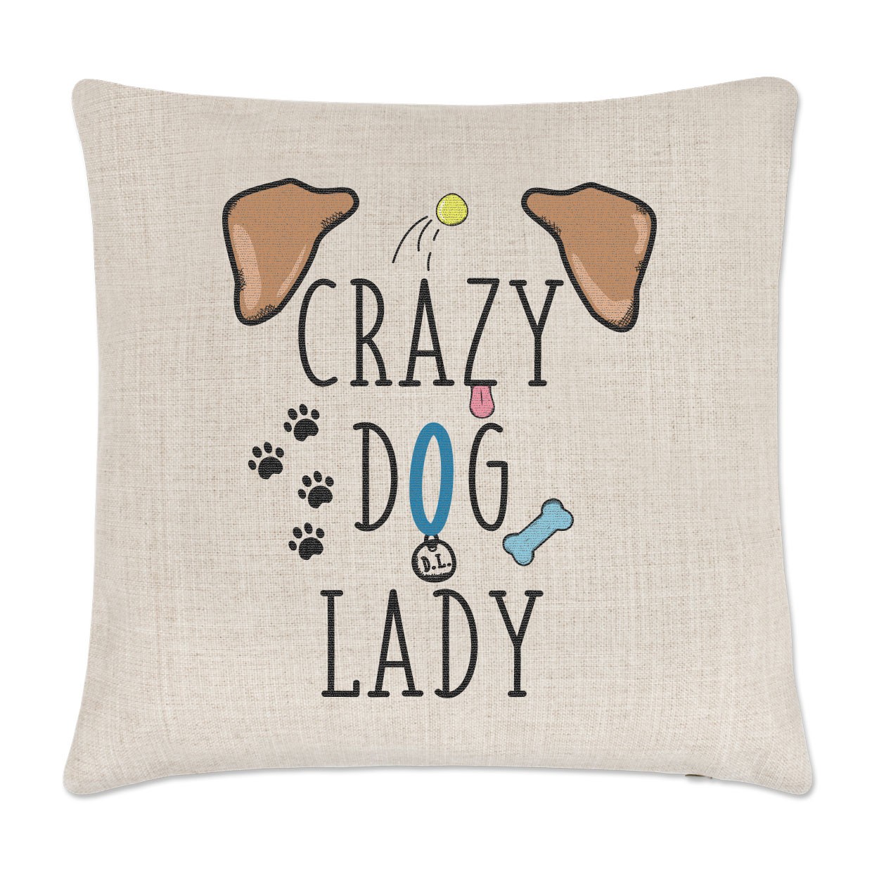 Crazy Dog Lady Brown Ears Linen Cushion Cover