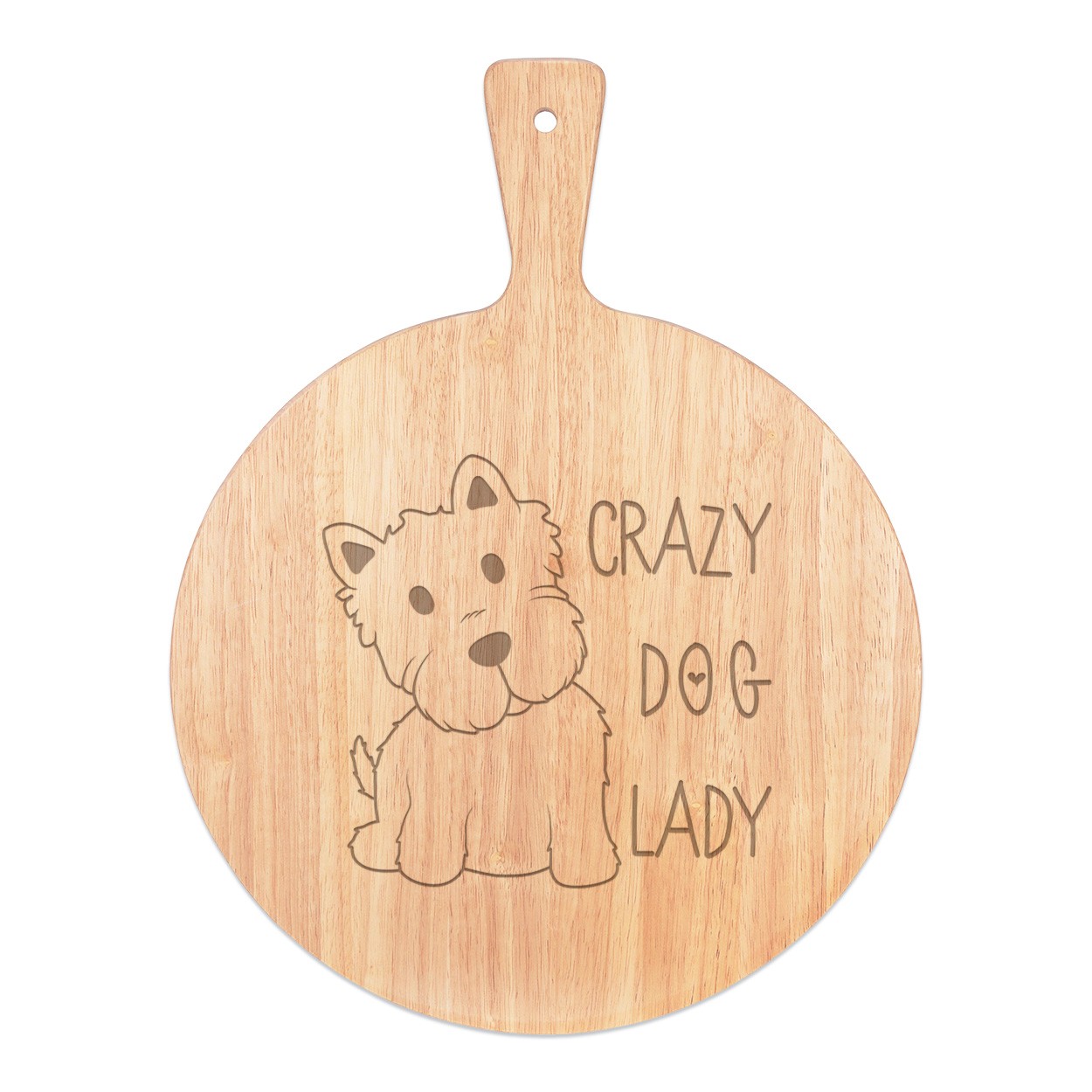 Crazy Dog Lady Pizza Board Paddle Serving Tray Handle Round Wooden 45x34cm