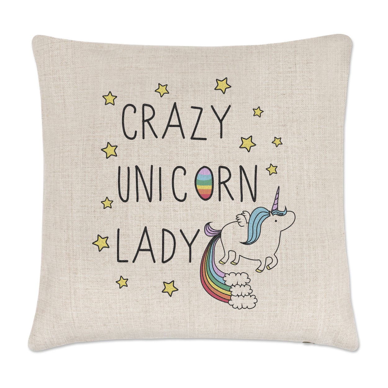 Crazy Unicorn Lady Linen Cushion Cover