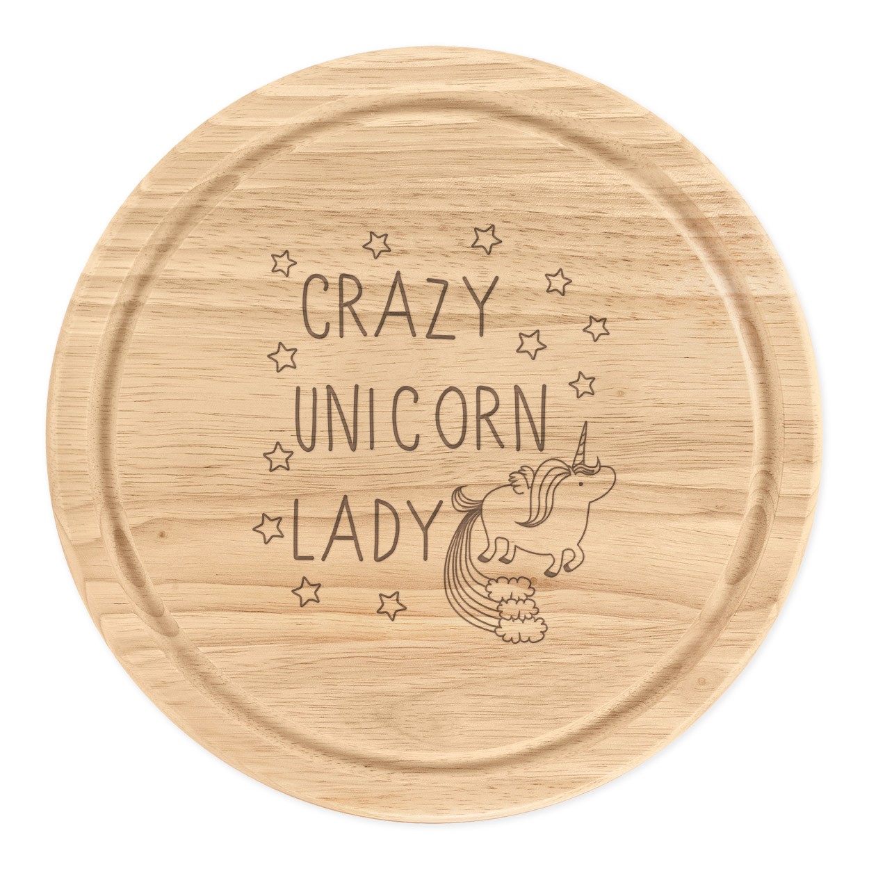Crazy Unicorn Lady Wooden Chopping Cheese Board Round 25cm