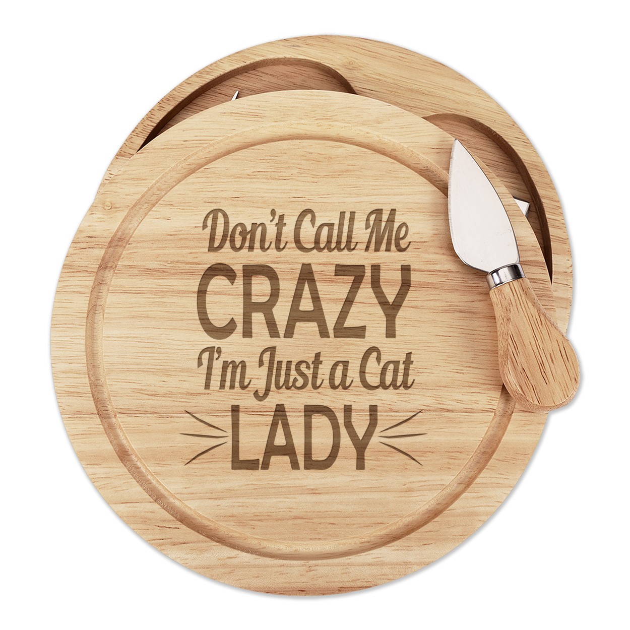 Don't Call Me Crazy I'm Just A Cat Lady Wooden Cheese Board Set 4 Knives