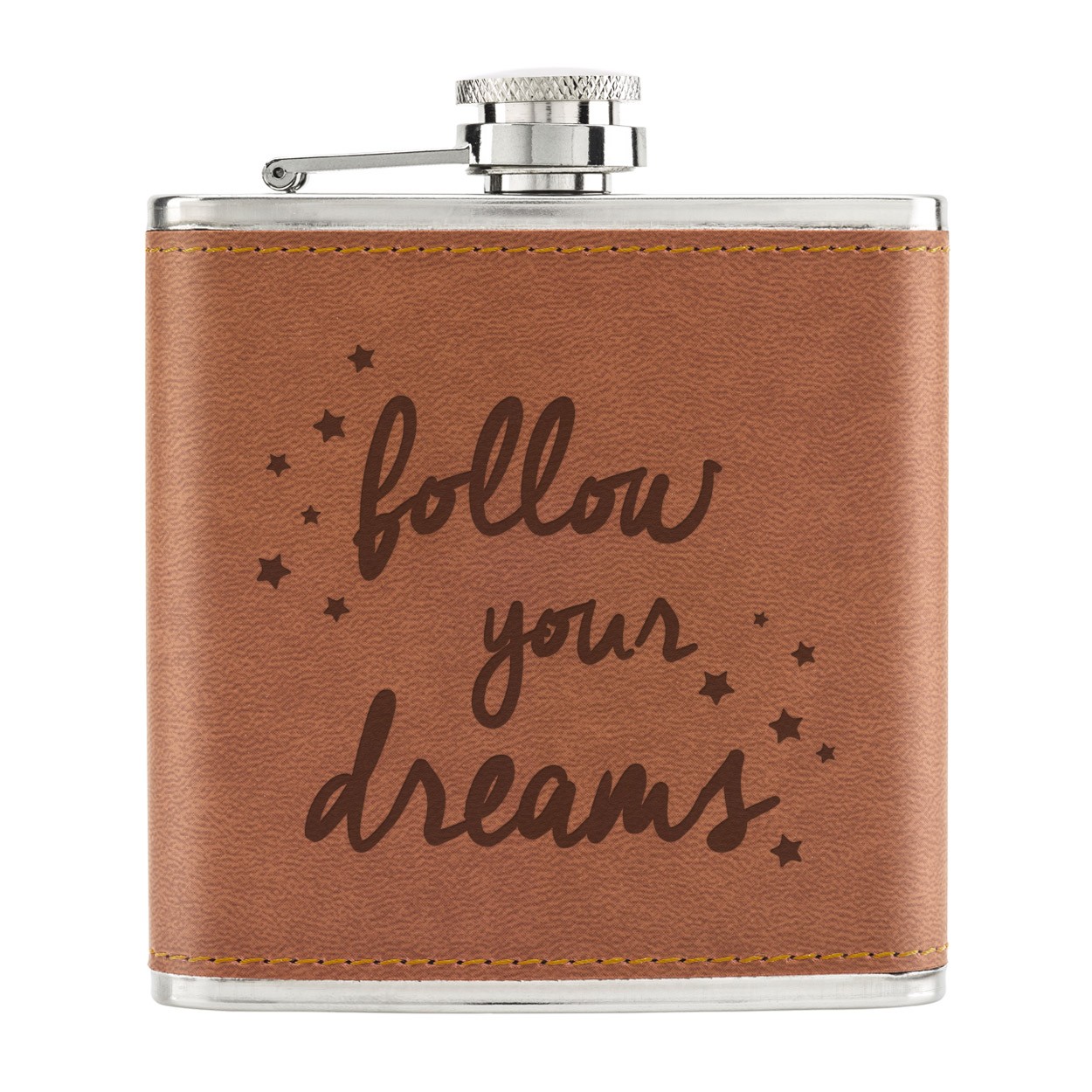 Follow Your Dreams 6oz PU Leather Hip Flask Tan
