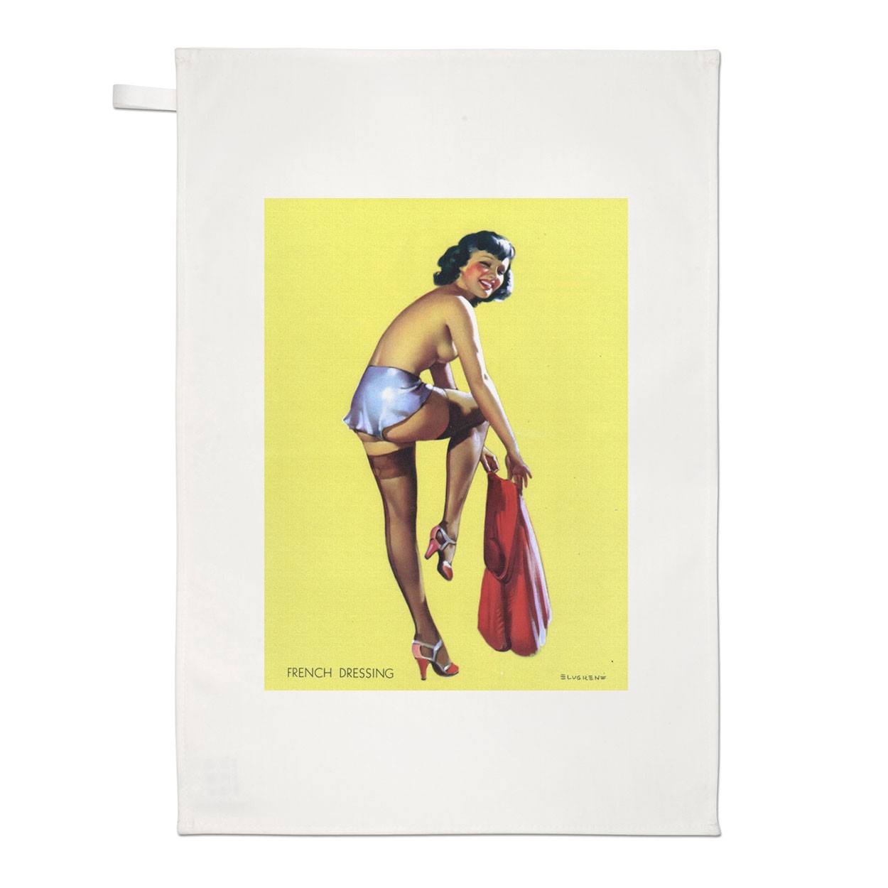 French Dressing Pin Up Girl Tea Towel Dish Cloth By Gil Elvgren Reproduction Print