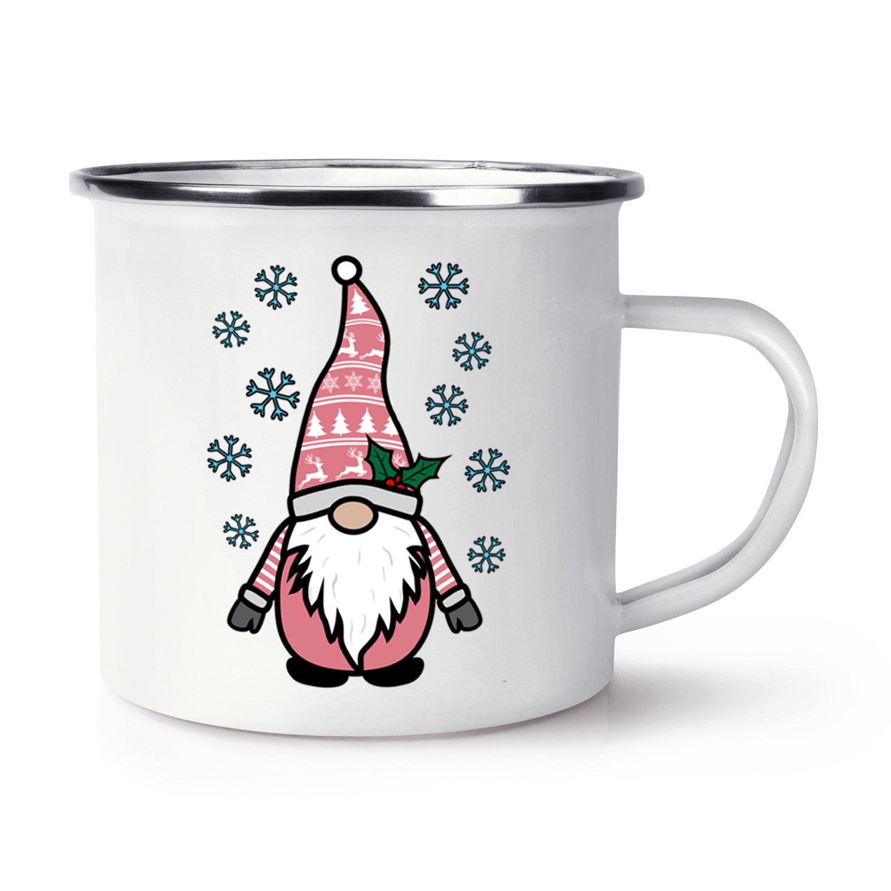 Gonk Gnome Pink Festive Christmas Enamel Mug Cup