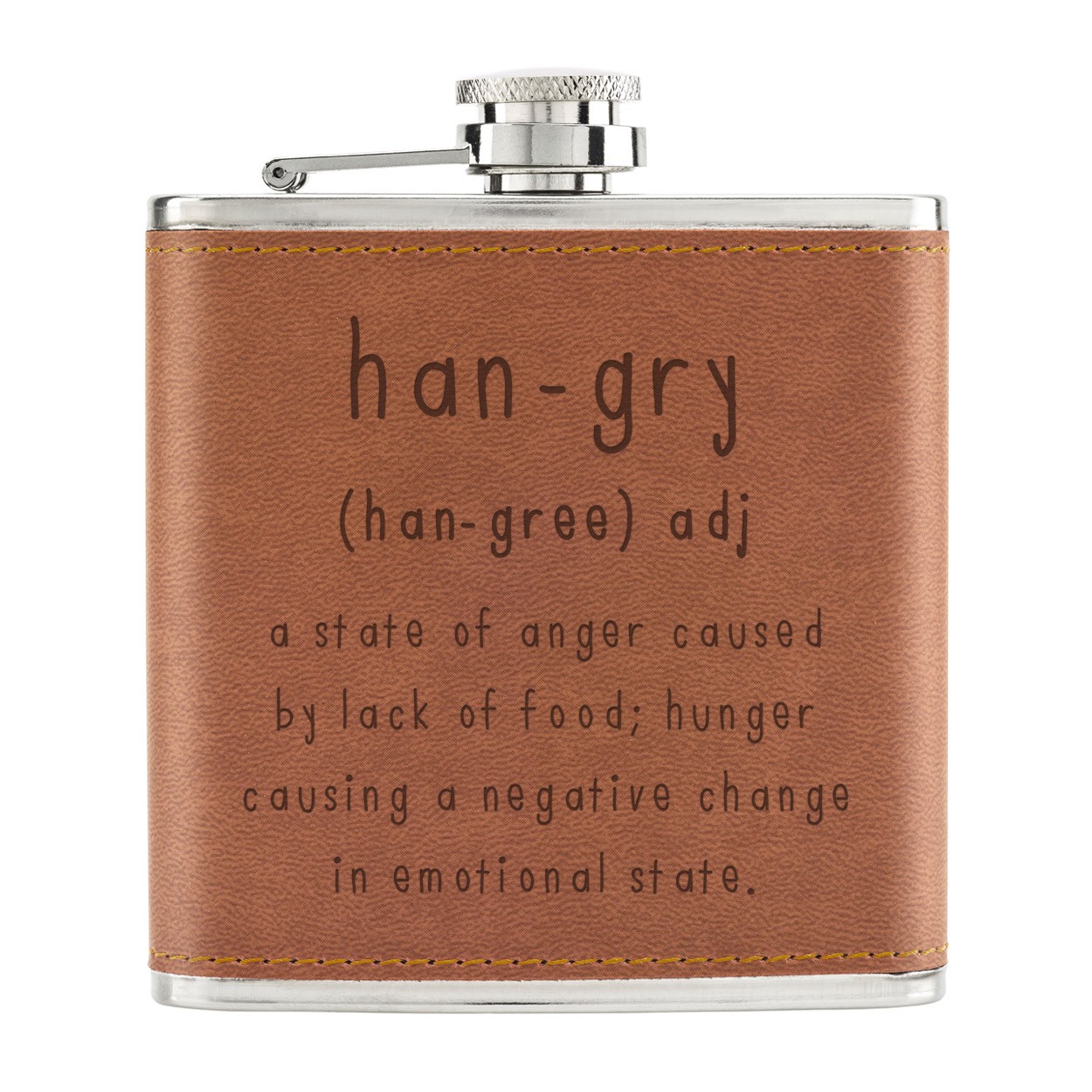 Hangry Definition 6oz PU Leather Hip Flask Tan